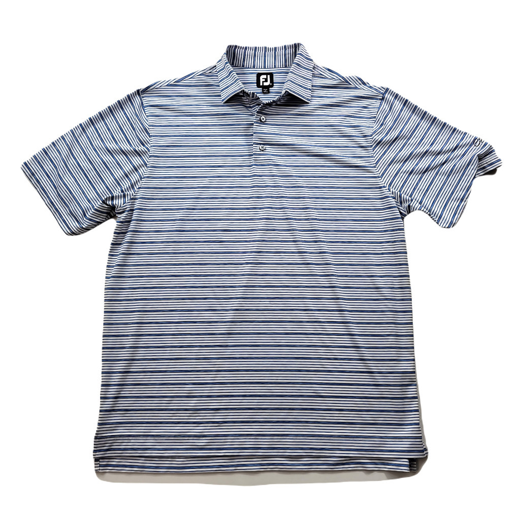 FJ Golf Performance Polo Shirt Mens XL White Blue Stripe Cypress‎ Run